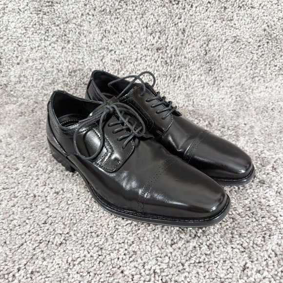 Stacy Adams Mens Waltham Cap Toe Oxford Black Leather Dress Shoe Lace Up Sz 8.5 - Picture 3 of 11